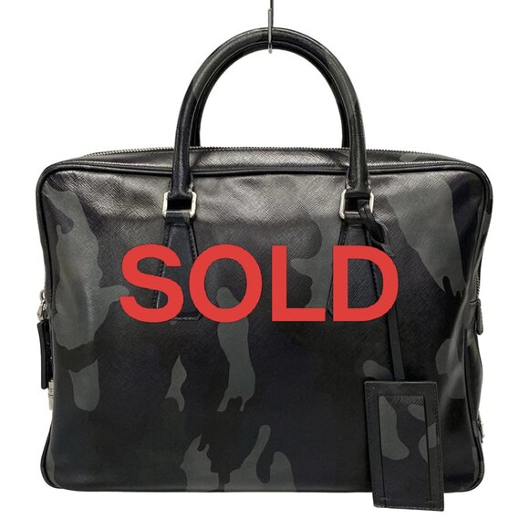 PRADA - Black Gray Leather Business Bag 474-061525 - Picture 1 of 10